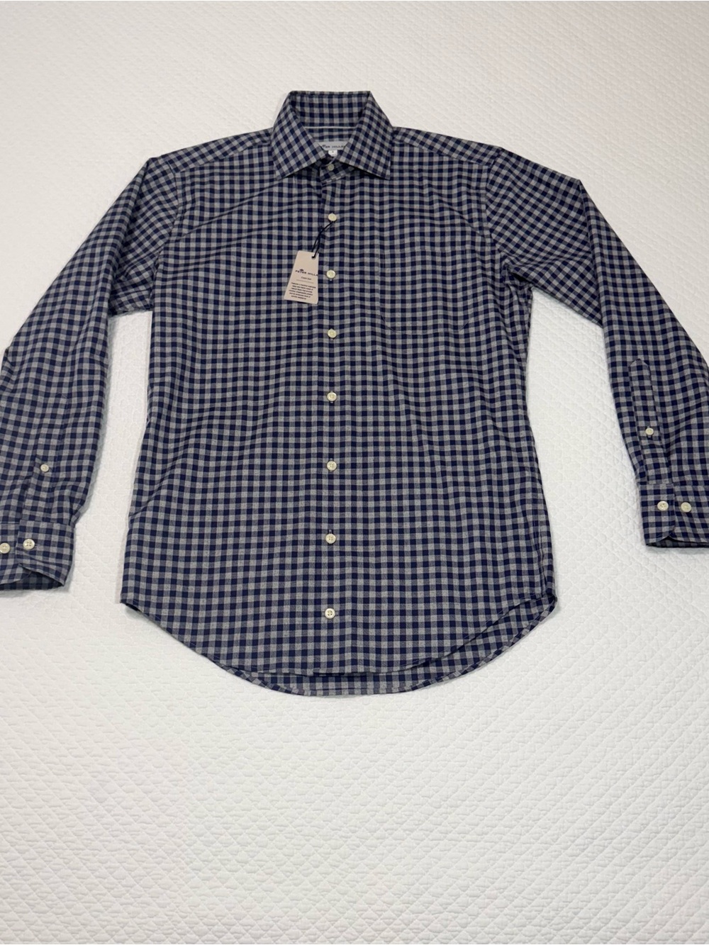 Peter Millar Navy and White Gingham Button-Down Shirt